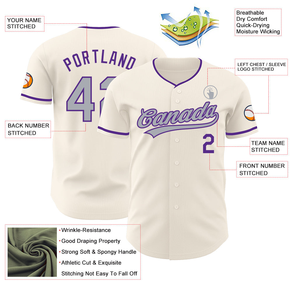 Custom Cream Gray-Purple Authentic Baseball Jersey