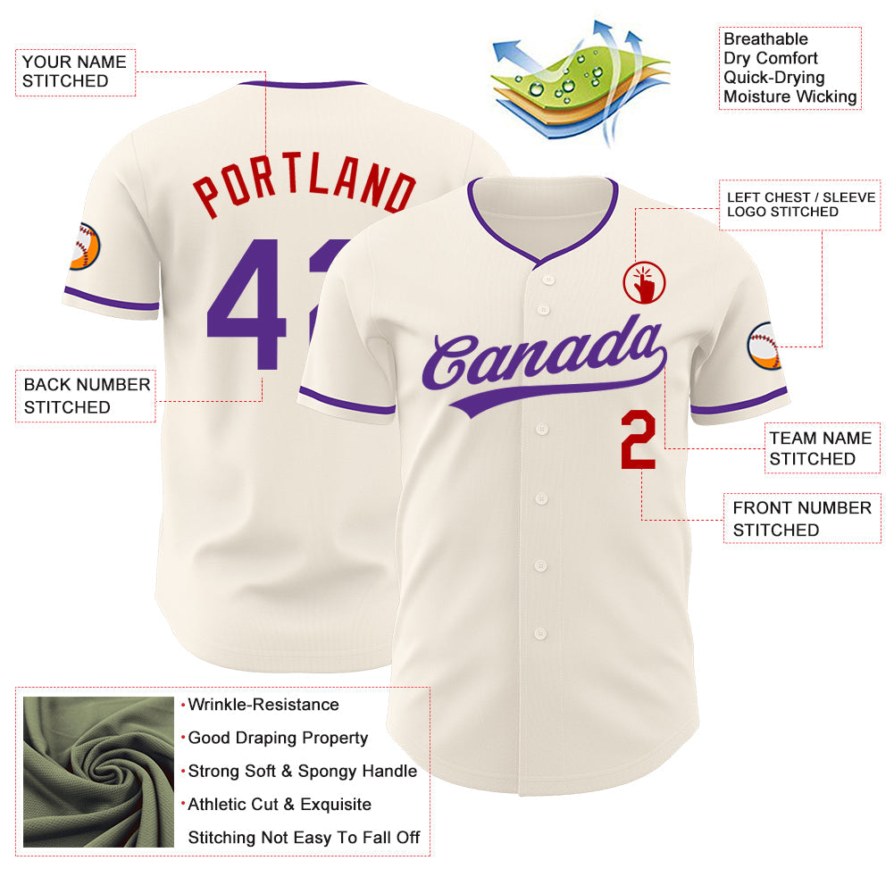 Custom Cream Purple-Red Authentic Baseball Jersey