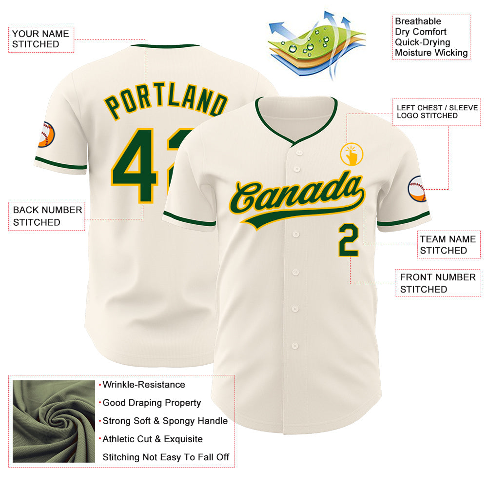 Custom Cream Green-Gold Authentic Baseball Jersey