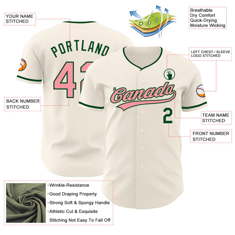 Custom Cream Medium Pink-Green Authentic Baseball Jersey