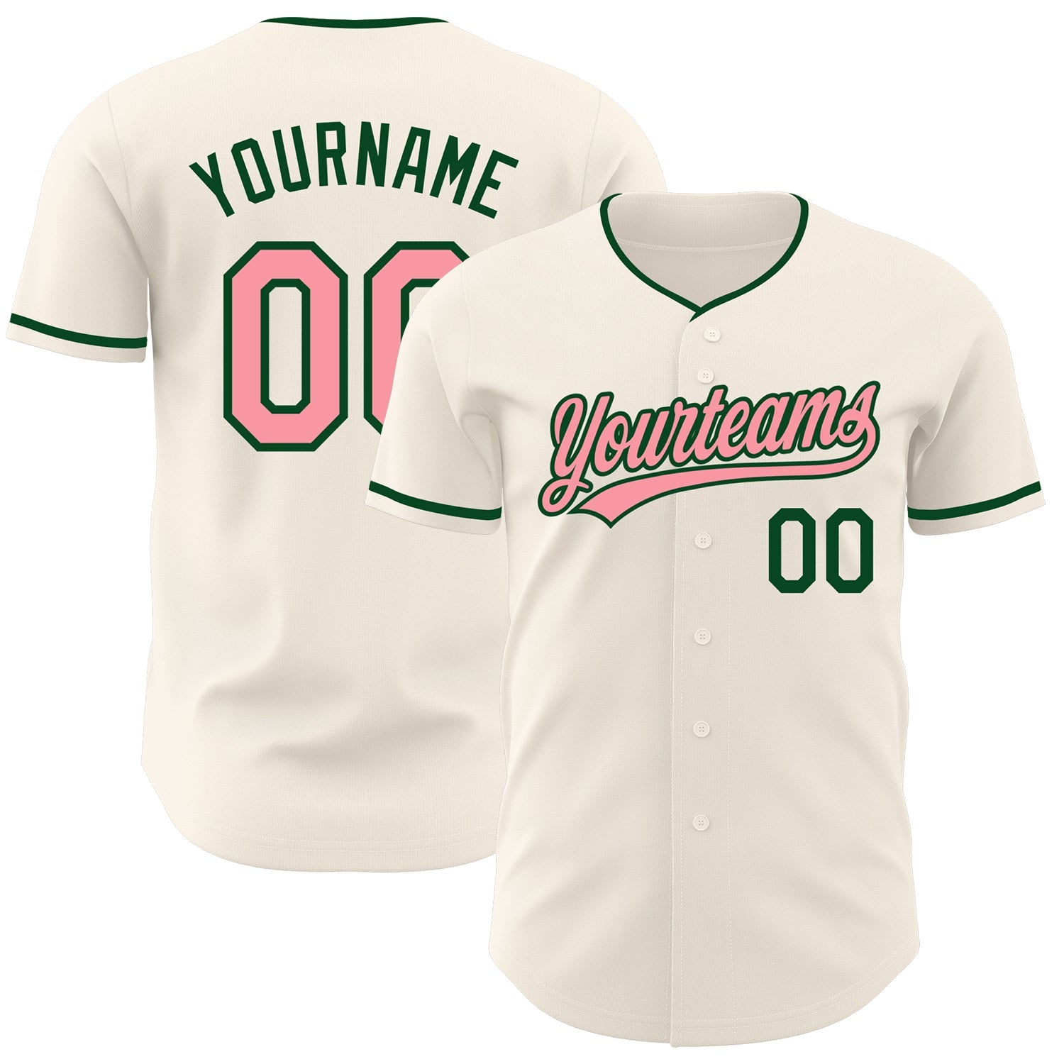 Custom Cream Medium Pink-Green Authentic Baseball Jersey