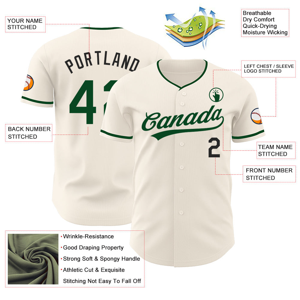 Custom Cream Green-Black Authentic Baseball Jersey
