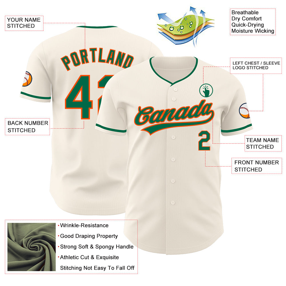 Custom Cream Kelly Green-Orange Authentic Baseball Jersey