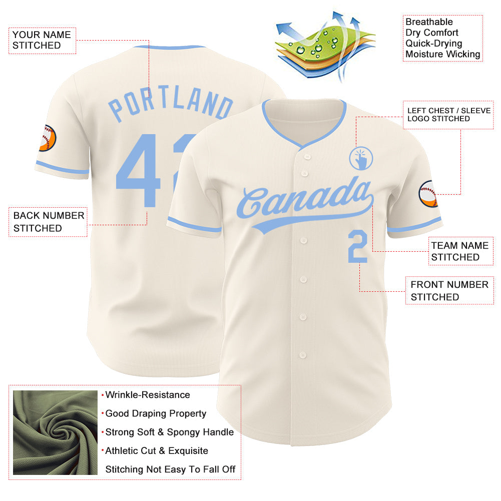 Custom Cream-Light Blue Authentic Baseball Jersey