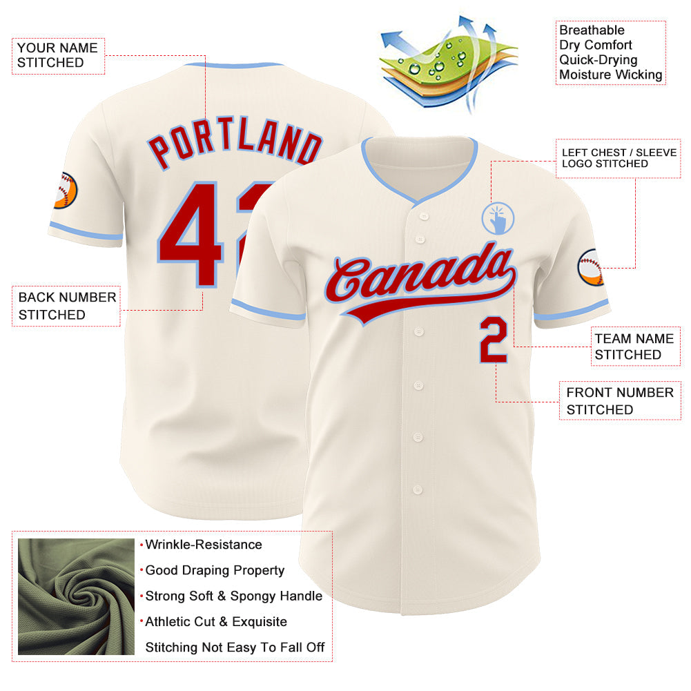Custom Cream Red-Light Blue Authentic Baseball Jersey