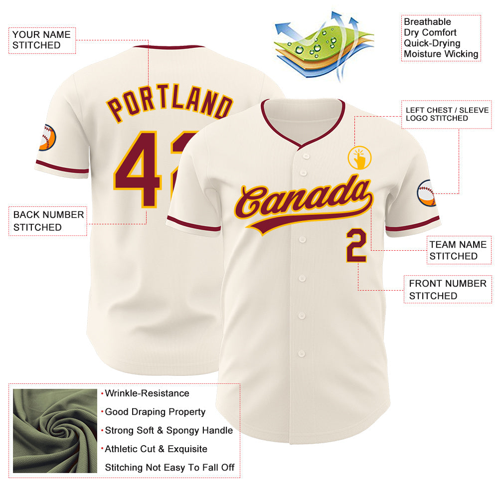 Custom Cream Crimson-Gold Authentic Baseball Jersey