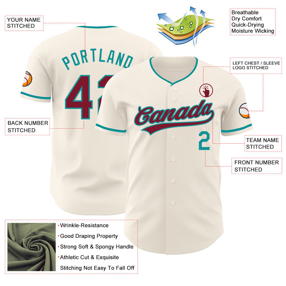 Custom Cream Crimson-Teal Authentic Baseball Jersey
