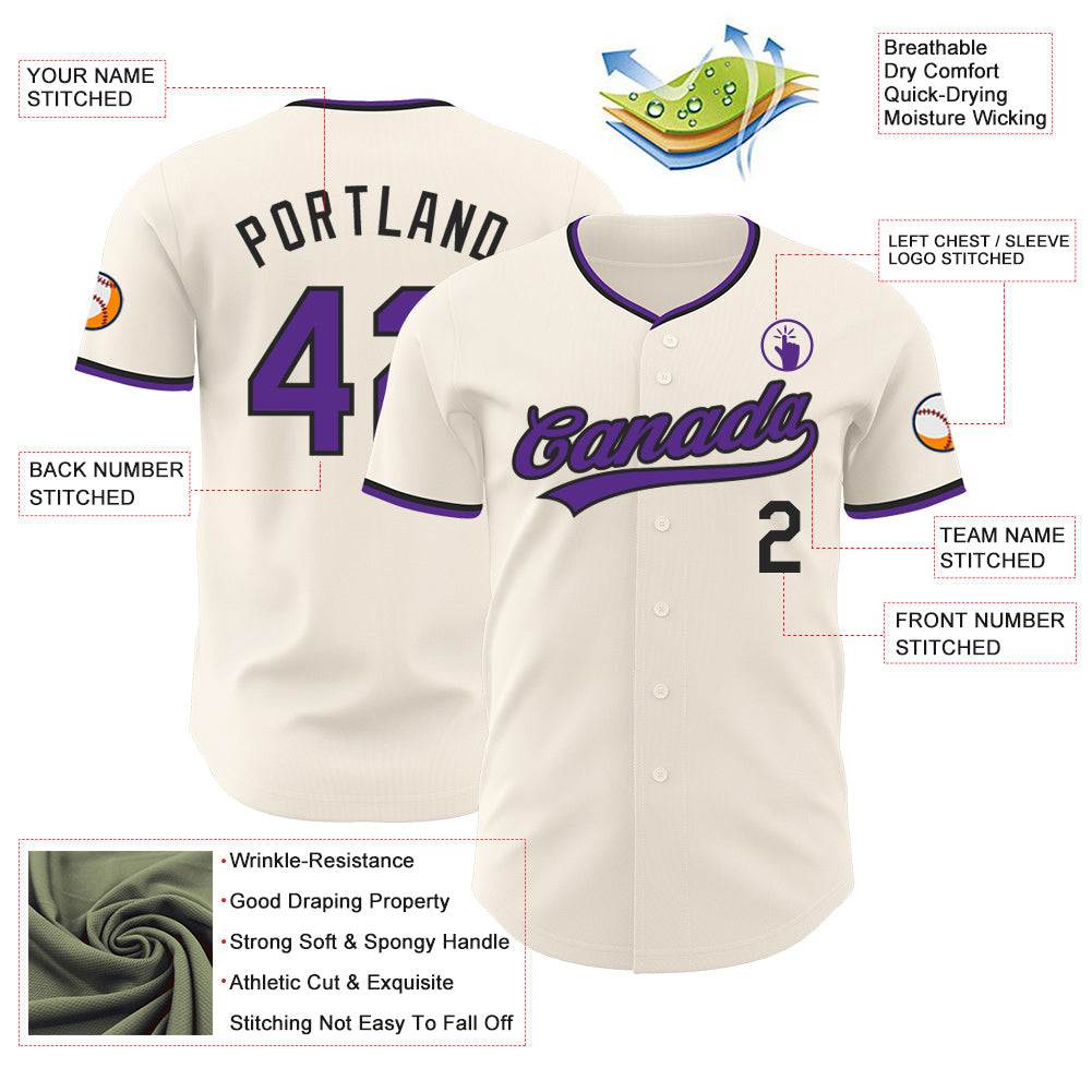 Custom Cream Purple-Black Authentic Baseball Jersey