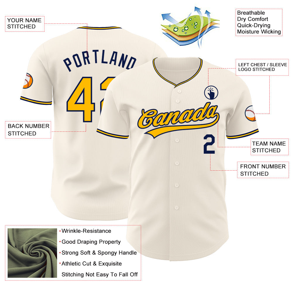 Custom Cream Gold-Navy Authentic Baseball Jersey