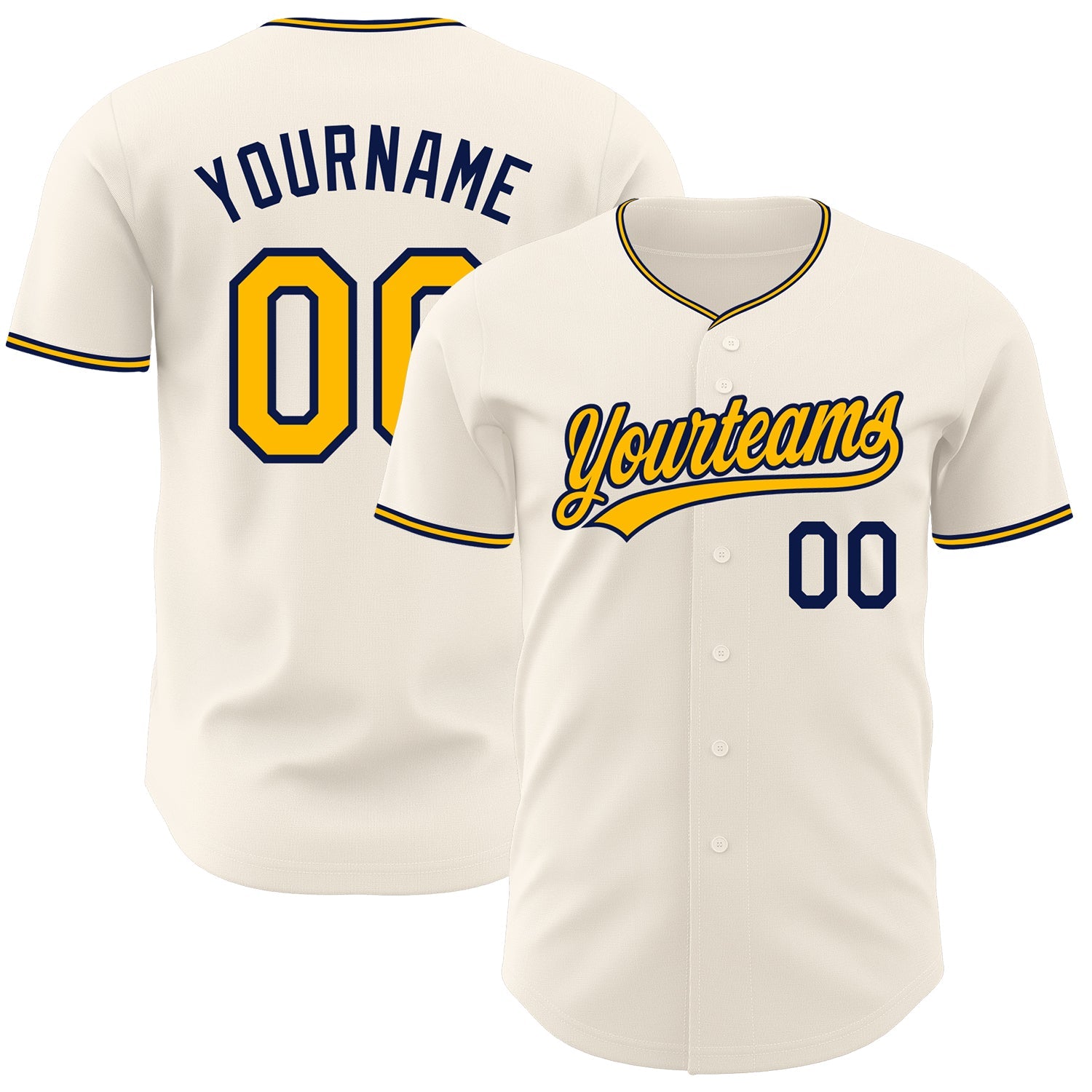 Custom Cream Gold-Navy Authentic Baseball Jersey