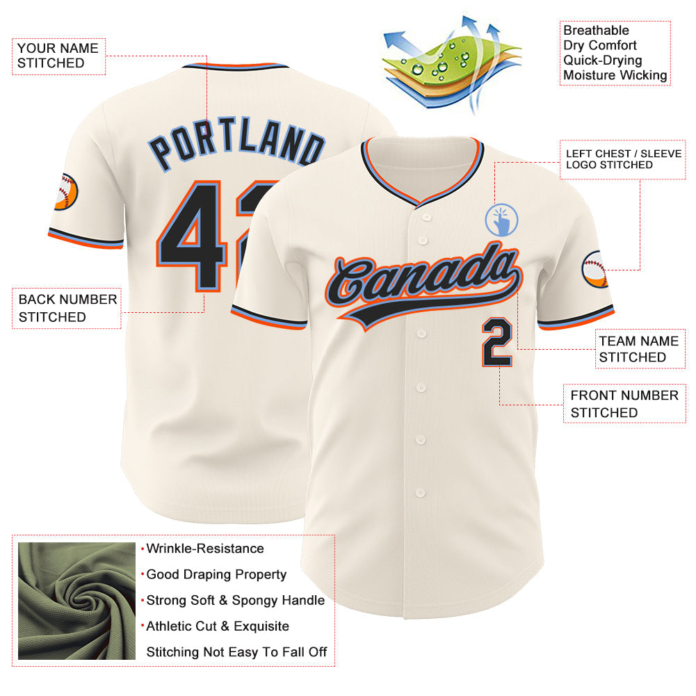 Custom Cream Black Powder Blue-Orange Authentic Baseball Jersey