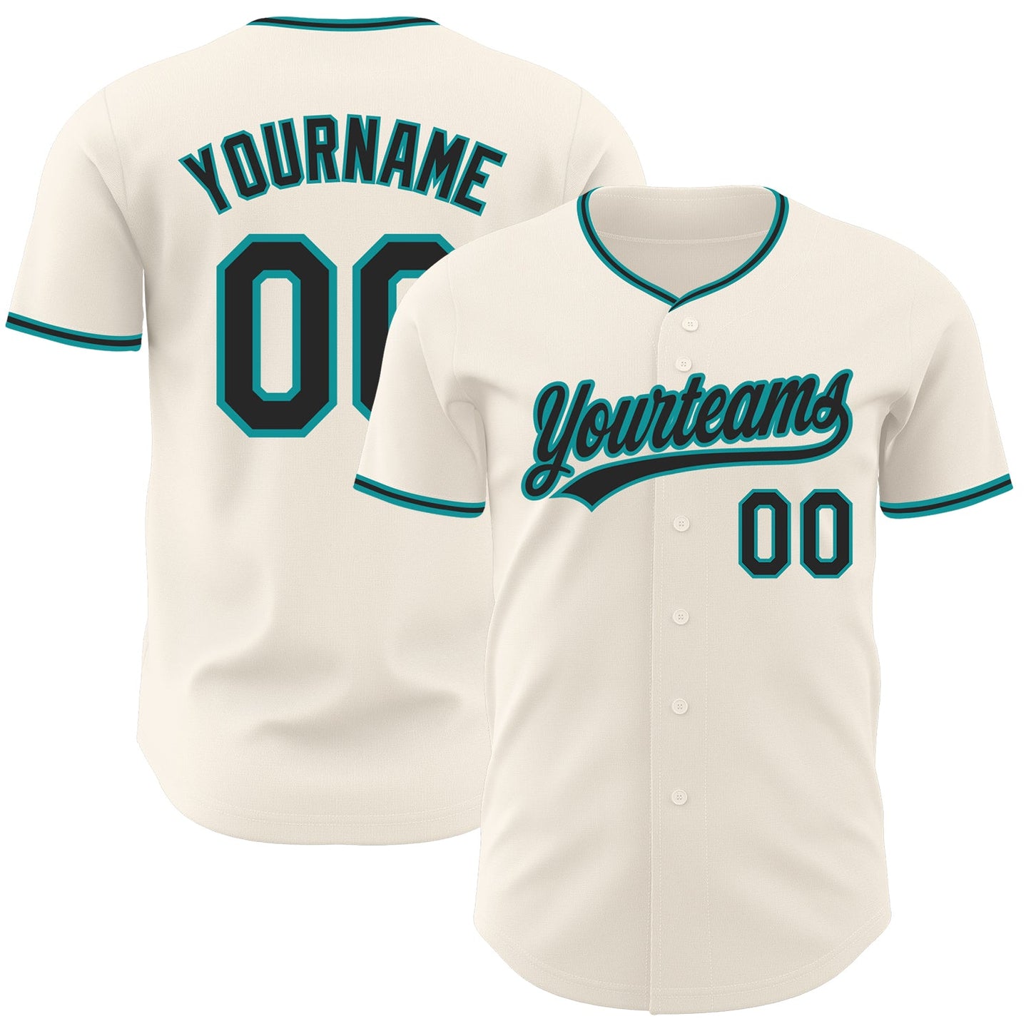 Custom Cream Black-Teal Authentic Baseball Jersey