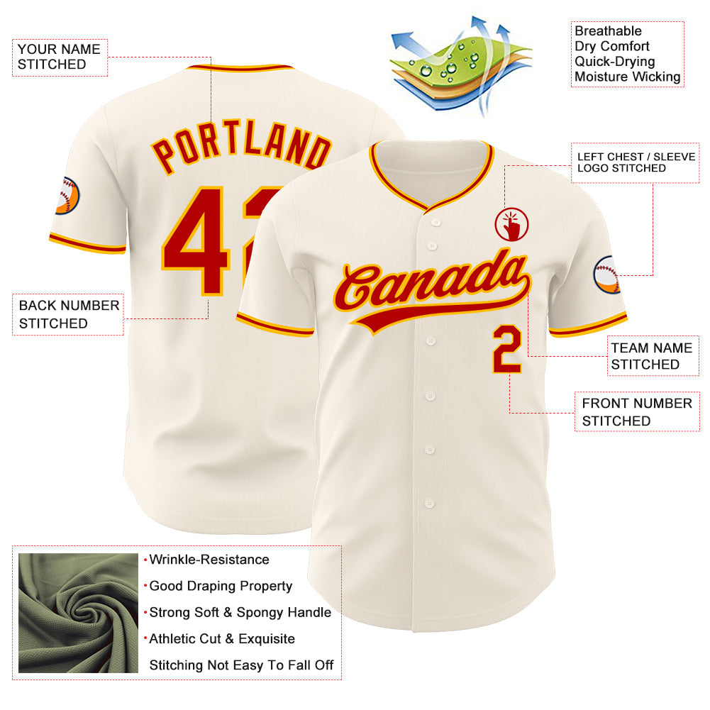 Custom Cream Red-Gold Authentic Baseball Jersey
