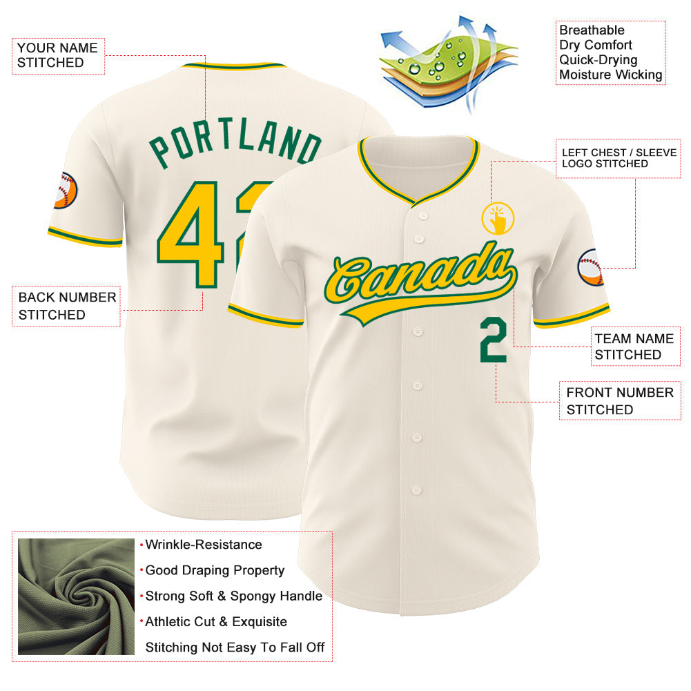 Custom Cream Yellow-Kelly Green Authentic Baseball Jersey