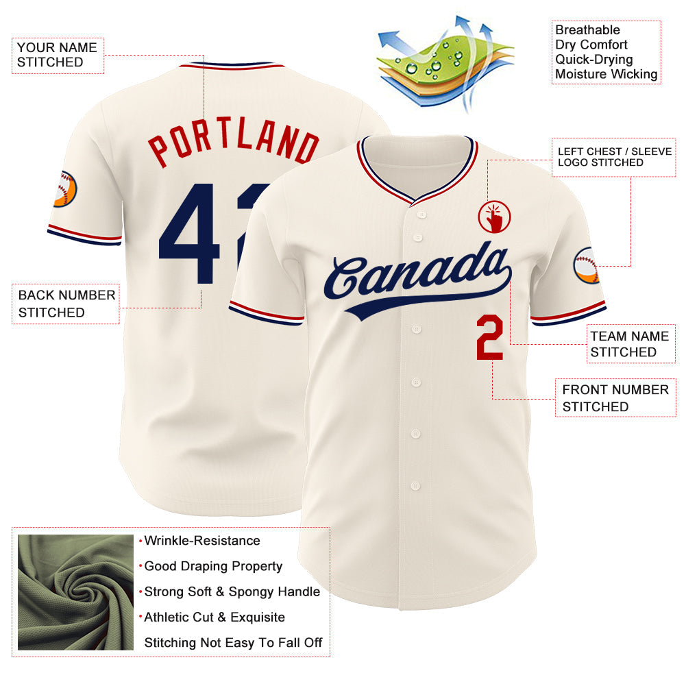 Custom Cream Navy Red-White Authentic Baseball Jersey