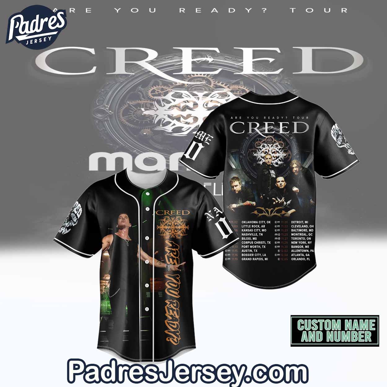 Creed Are You Ready Tour Baseball Jersey Outfit - Music Merch - Padres Jersey Oasis: Elevate Your Baseball... (Image 1)