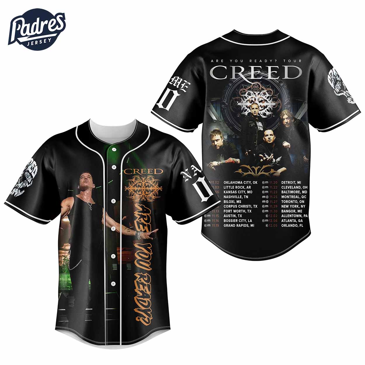 Creed Are You Ready Tour Baseball Jersey Outfit - Music Merch - Padres Jersey Oasis: Elevate Your Baseball... (Image 2)