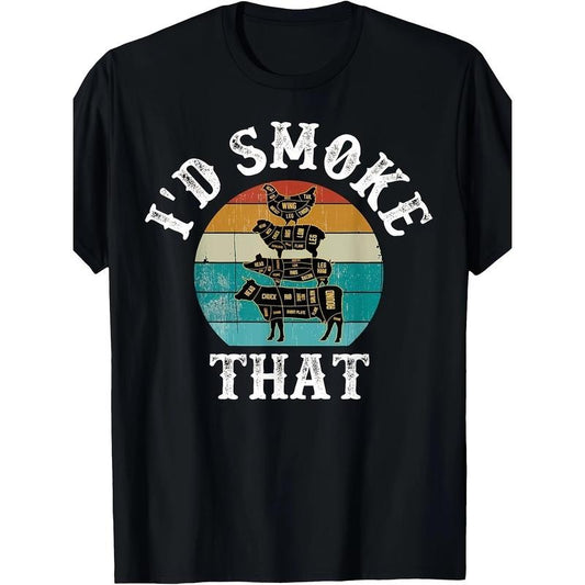 Crew-neck Casual Men's T-shirtFunny Retro BBQ Party Smoker Chef Dad Graphic T-Shirt - Men's Casual Crew Neck Tee For BBQ...