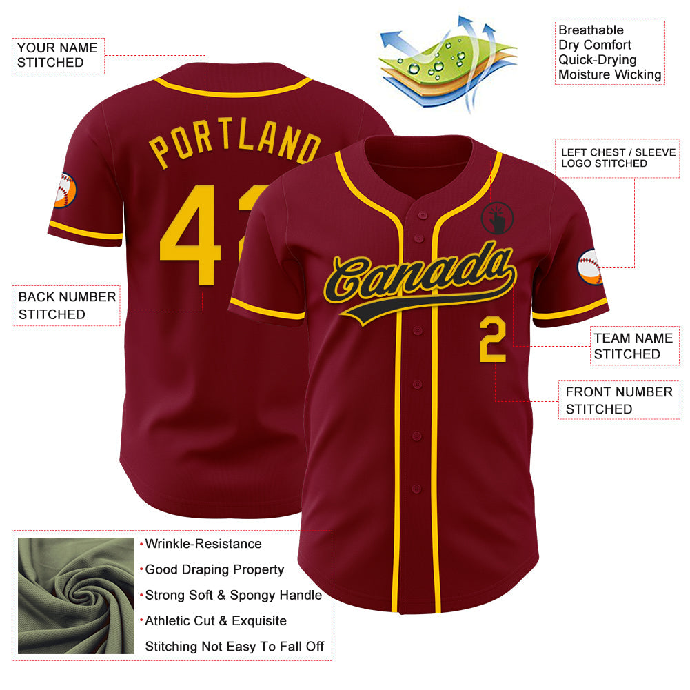 Custom Crimson Yellow Authentic Baseball Jersey