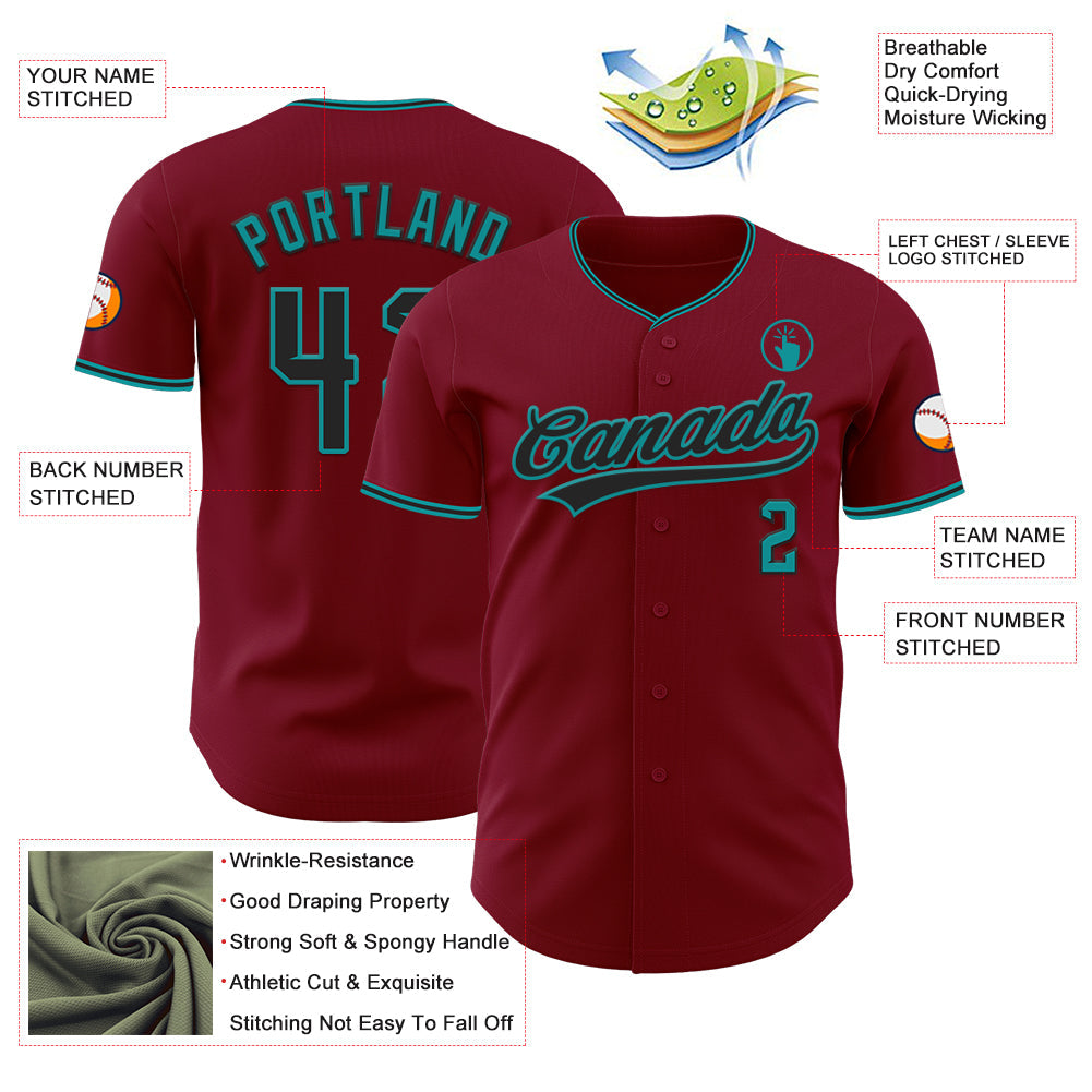 Custom Crimson Black-Teal Authentic Baseball Jersey