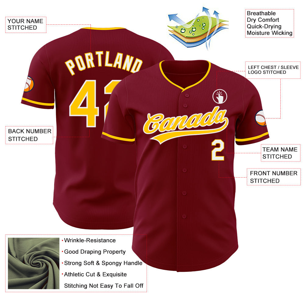 Custom Crimson Yellow-White Authentic Baseball Jersey