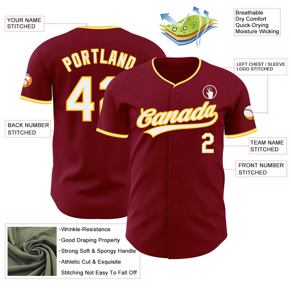 Custom Crimson White-Yellow Authentic Baseball Jersey