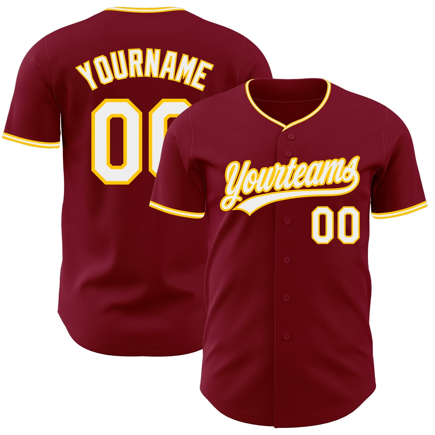 Custom Crimson White-Yellow Authentic Baseball Jersey