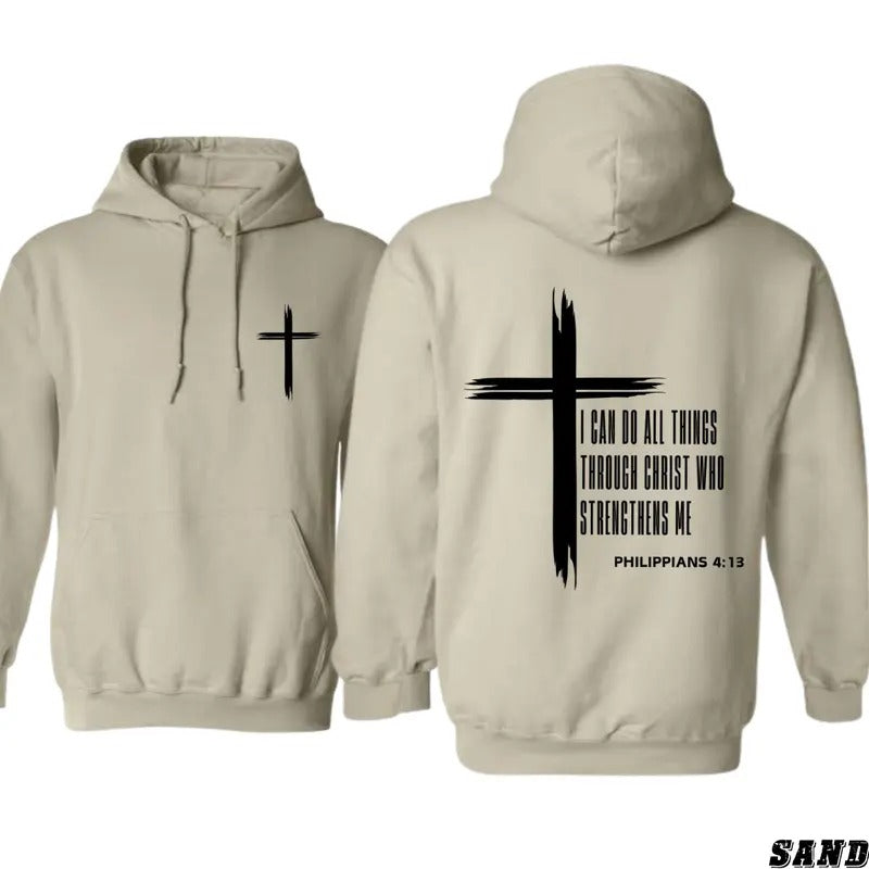 Cross Verse Hoodie - Classic Religious Design with Philippians 4:13 for Christians and Scripture Fans, Unisex Sweatshirt...