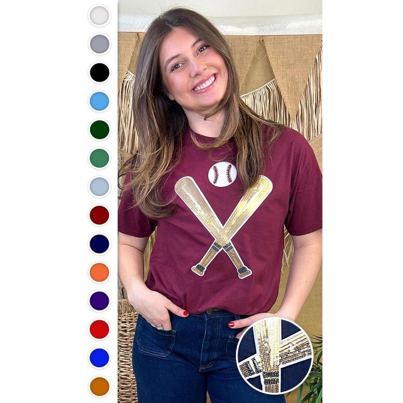 Crossed Bats Sequin Baseball Graphic T-Shirt Hoodie, Sweatshirt | WearSparks.com