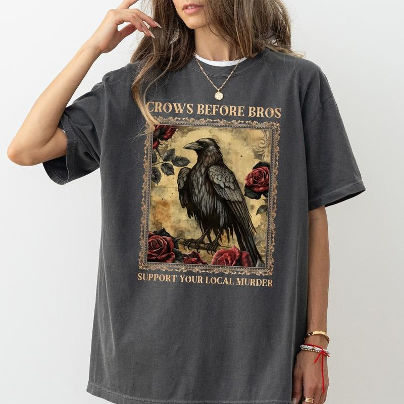 Crows Before Bros Shirt Comfort Colors, True Crime Lover Women Tee, Feminist Women Gifts, Dark Academia Womenswear...