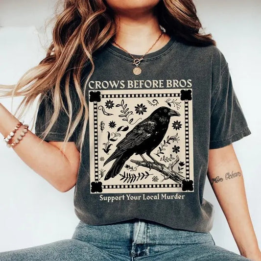 Crows Before Bros Shirt, Funny Halloween Shirt for Women, Punny Crow Shirt, Support Your Local Murder, Crow Halloween...