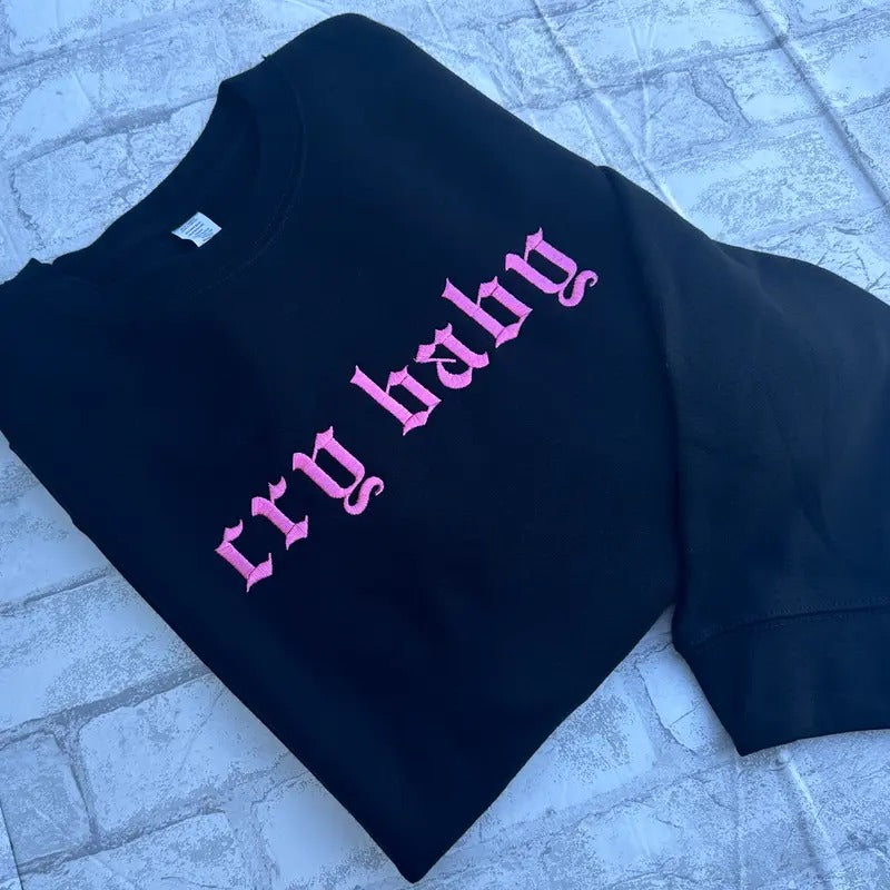 Cry Baby  Embroidered Crewneck Sweatshirt Unisex Pullover Long Sleeves Long Sleeves T-Shirts, Hoodie | WearSparks.com