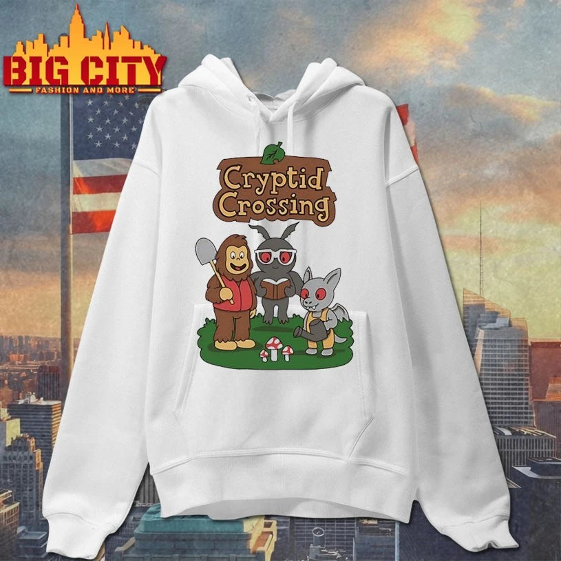 Cryptid Crossing Bigfoot Mothman and an Ahool in the style of Animal Crossing shirt