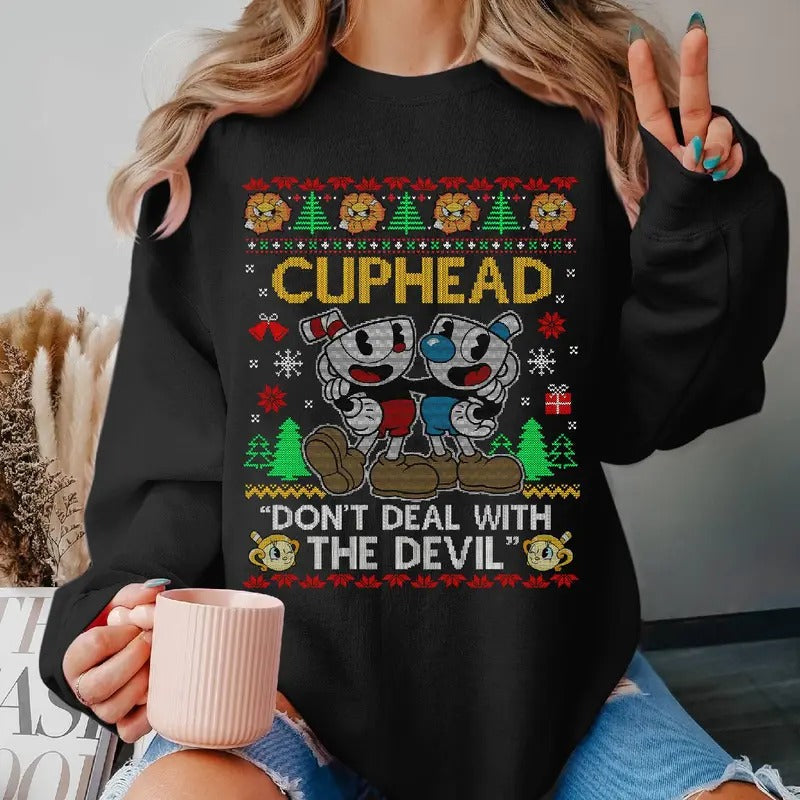 Cuphead Ugly Christmas Sweatshirt Cuphead Video Game Ugly Xmas Shirt Christmas Sweater Hoodie | WearSparks.com
