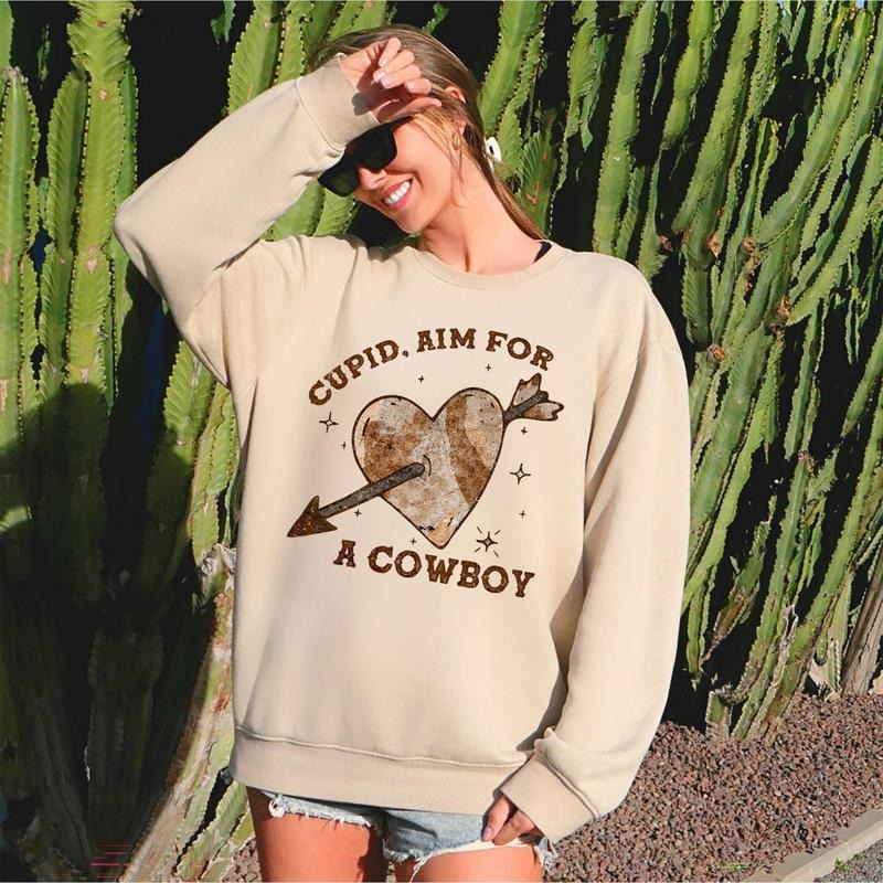 Cupid Aim For A Cowboy, Heart, Western, Country, Sweatshirt, Valentine's Day, Crew Neck, Women's, Crewneck, Valentine's...