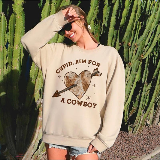 Cupid Aim For A Cowboy, Heart, Western, Country, Sweatshirt, Valentine's Day, Crew Neck, Women's, Crewneck, Valentine's...