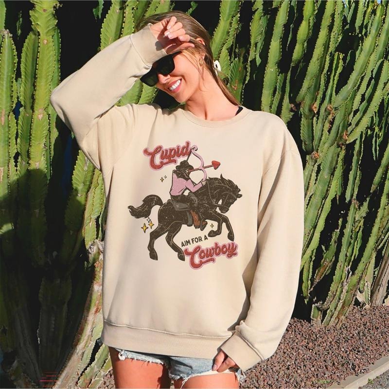 Cupid Aim For A Cowboy, Horse, Western, Country, Sweatshirt, Valentine's Day, Crew Neck, Women's, Crewneck, Valentine's...