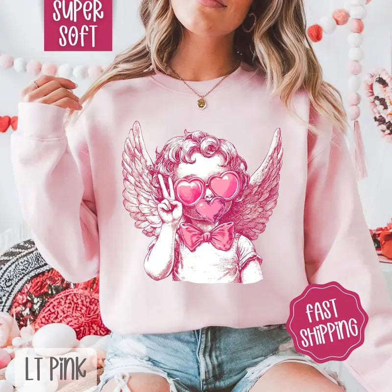 Cupid Bubble Sweatshirt, Valentine's Day Crewneck, Holiday Women's Sweater T-Shirts, Hoodie | WearSparks.com