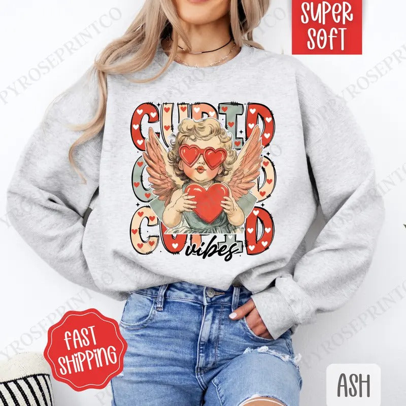 Cupid Vibes Valentines Sweatshirt, Valentine's Day Crewneck, Holiday Women's Sweater valentine sweatshirt valentine day...