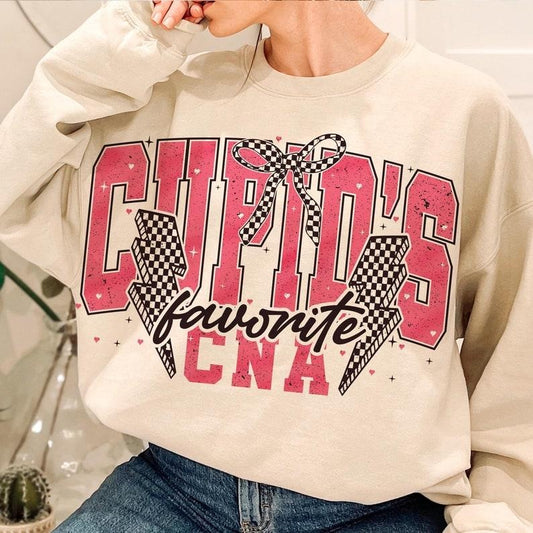 Cupid's favorite CNA Sweatshirt, Nurse life Valentine Sweatshirt, Nurse Coquette bow checkred Sweatshirt, Valentines Day...