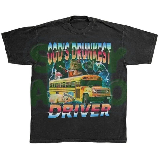 Cursed Shirt, Oddly Specific Adult Tee, God's Drunkest Driver Meme T-Shirt, Humorous Cat Dog School Bus Top, Unhinged...