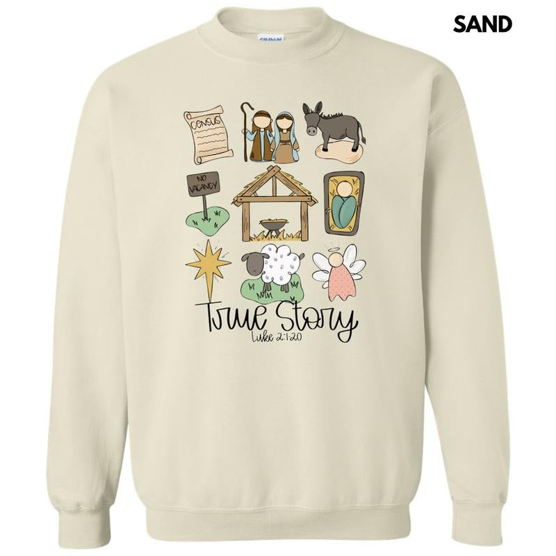 Cursive True Story Nativity Collage Sweatshirt T-Shirts, Hoodie | WearSparks.com