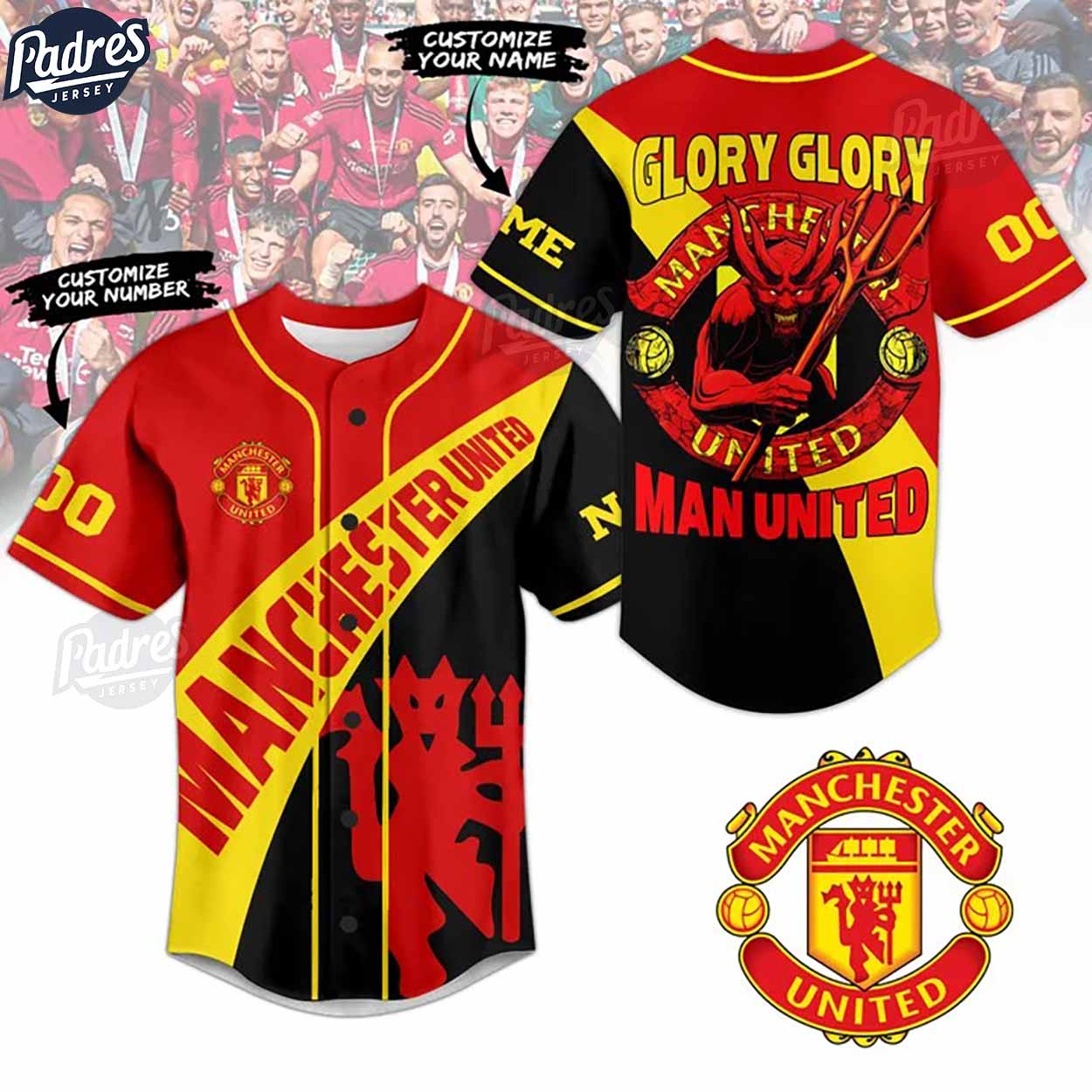 Custom Glory Glory Red Evil Manchester United Baseball Jersey - Padres Jersey Oasis: Elevate Your Baseball... (Image 1)