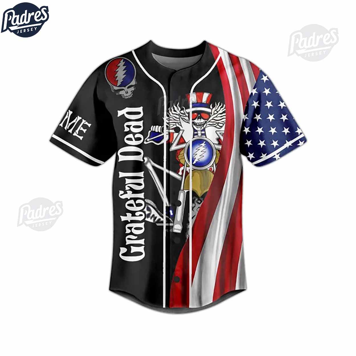 Custom 4th Of July Grateful Dead Baseball Jersey - Padres Jersey Oasis: Elevate Your Baseball Style Game... (Image 3)
