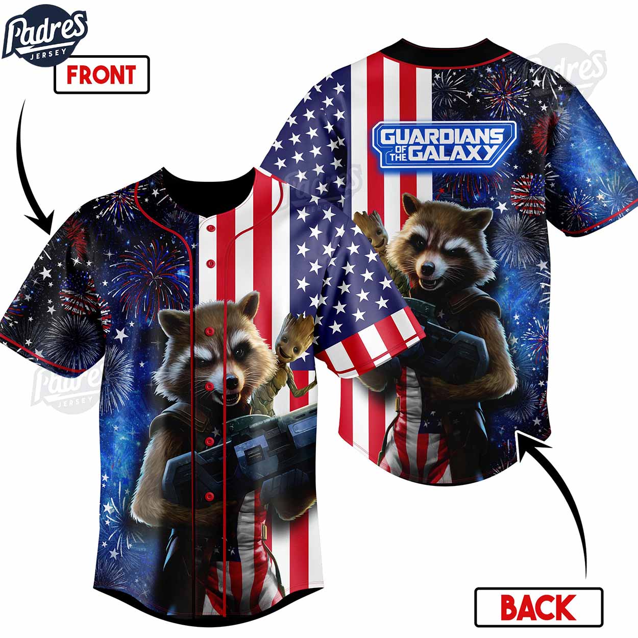 Custom 4th Of July Guardian Galaxy Baseball Jersey - Padres Jersey Oasis: Elevate Your Baseball Style Game... (Image 1)