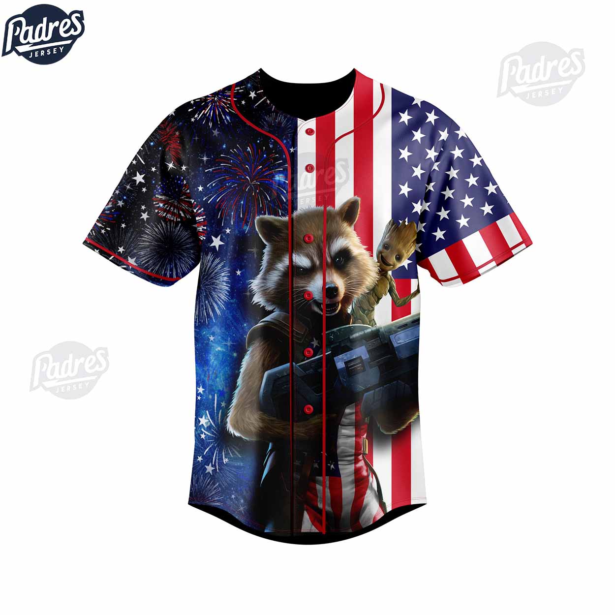 Custom 4th Of July Guardian Galaxy Baseball Jersey - Padres Jersey Oasis: Elevate Your Baseball Style Game... (Image 2)
