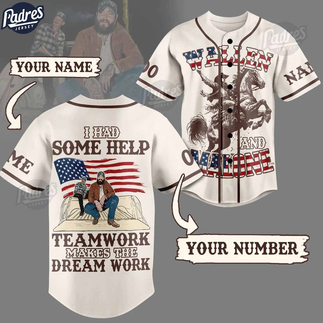 Custom 4th Of July Post Malone I Had Some Help Baseball Jersey - Padres Jersey Oasis: Elevate Your Baseball... (Image 1)