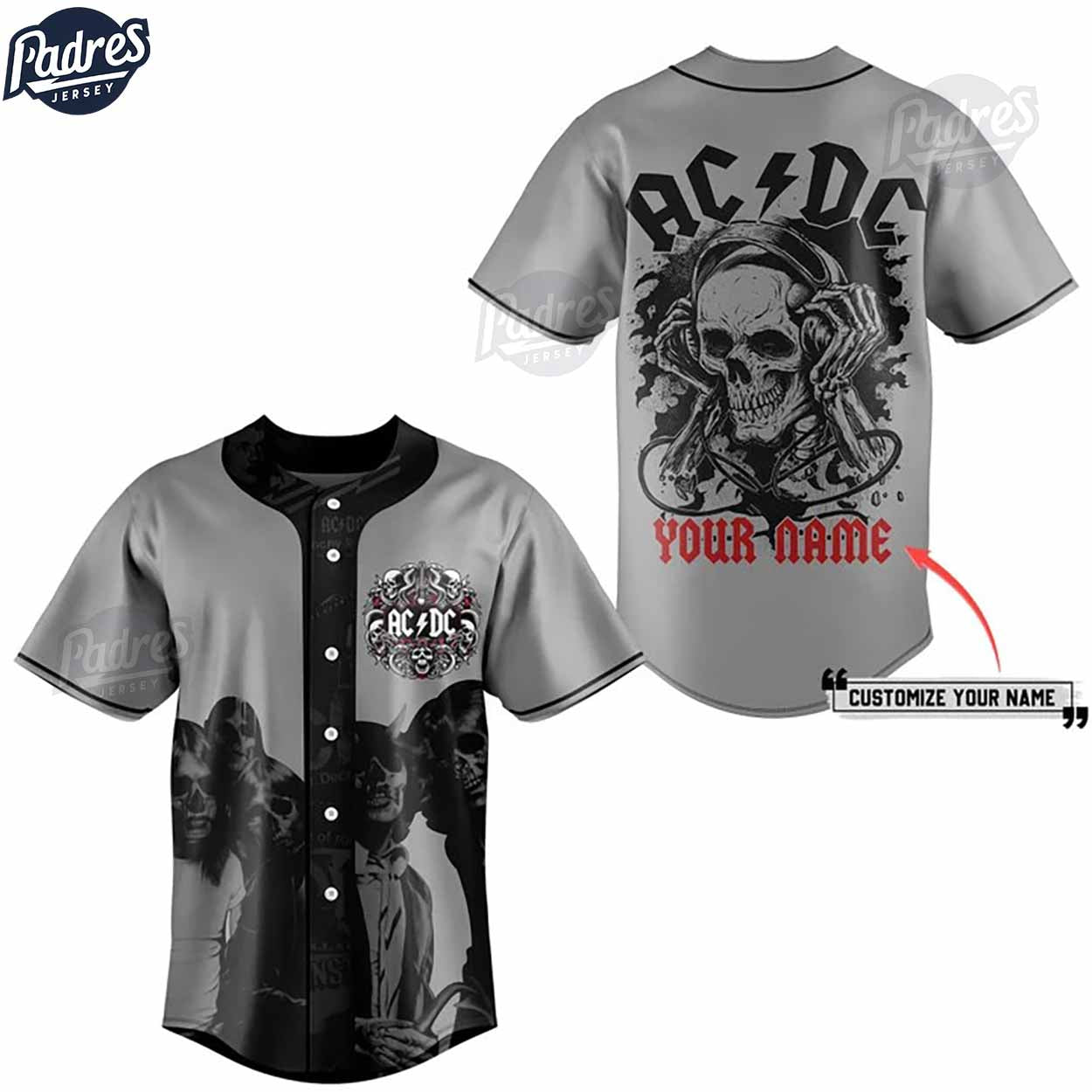 Custom ACDC Skull Baseball Jersey - Padres Jersey Oasis: Elevate Your Baseball Style Game T-Shirts, Hoodie,... (Image 1)