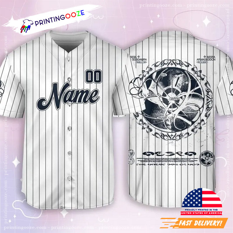 Custom Aespa Armageddon Album White Kpop Baseball Jersey