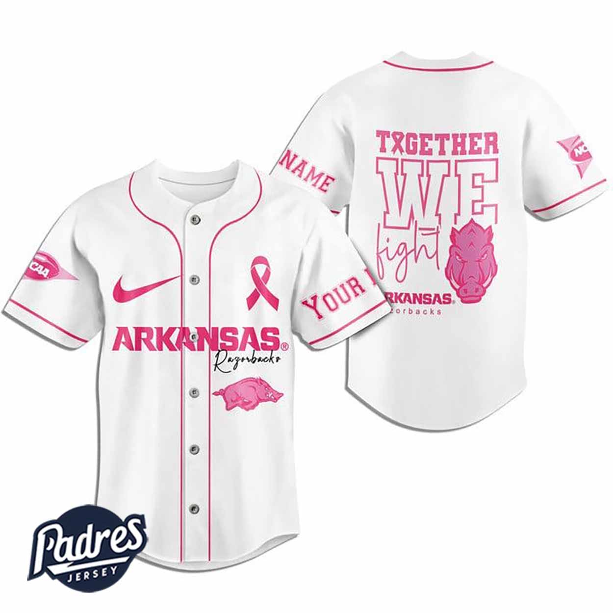 Custom Arkansas Razorbacks Breast Cancer Baseball Jersey - Padres Jersey Oasis: Elevate Your Baseball Style... (Image 2)